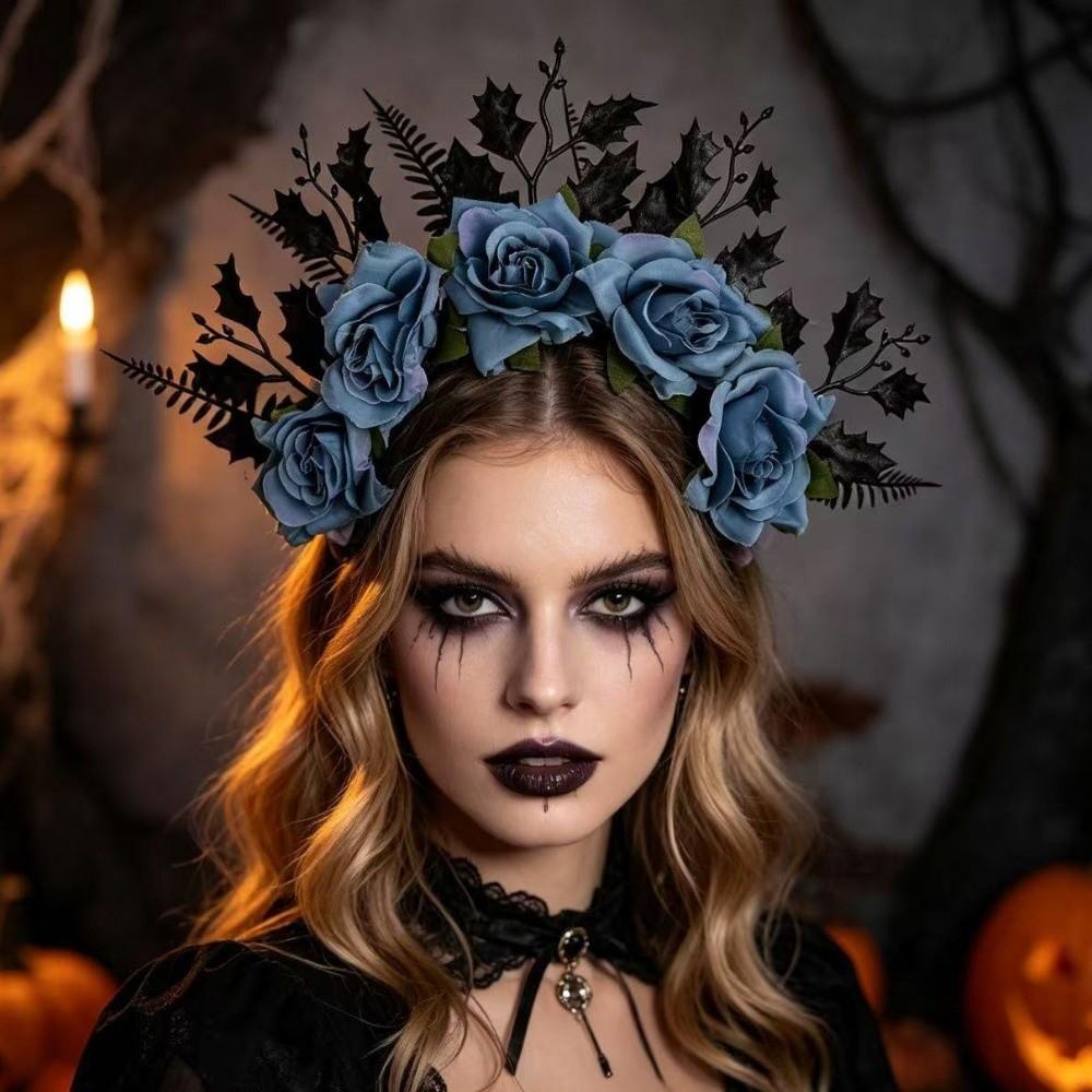 Simulated Halloween Rose Headband Vintage Crown Hair Hoop Unique Artificial Flower Headband Party