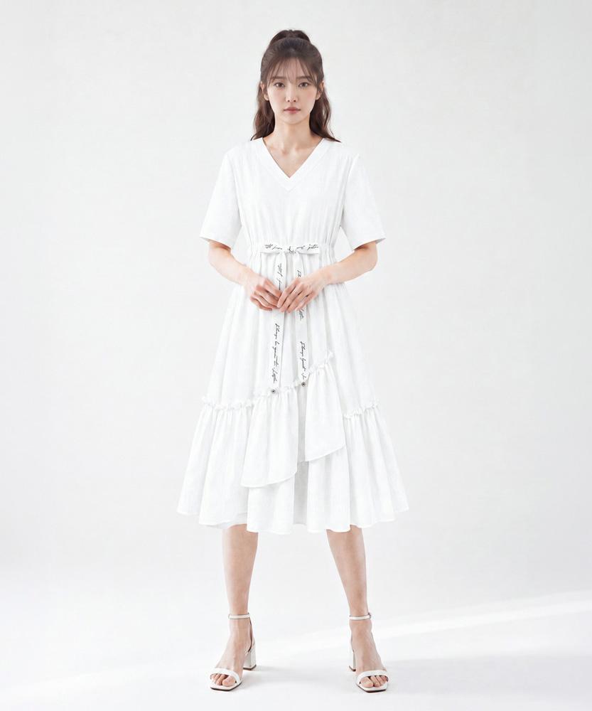 L By L White Striped Waist String Dress