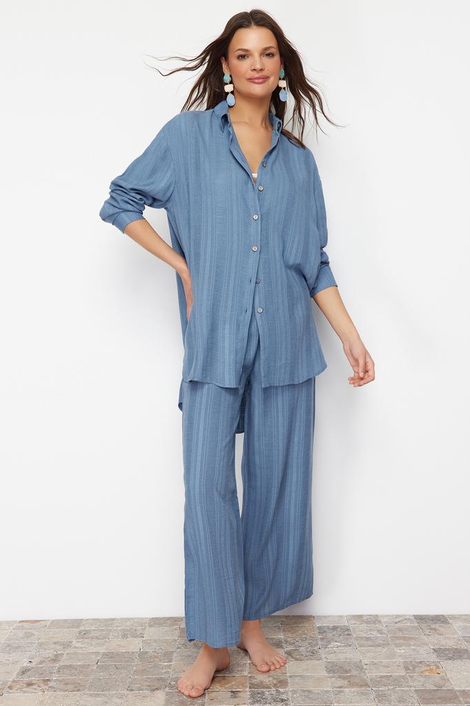 Женская модная новая рубашка синяя тканая рубашка