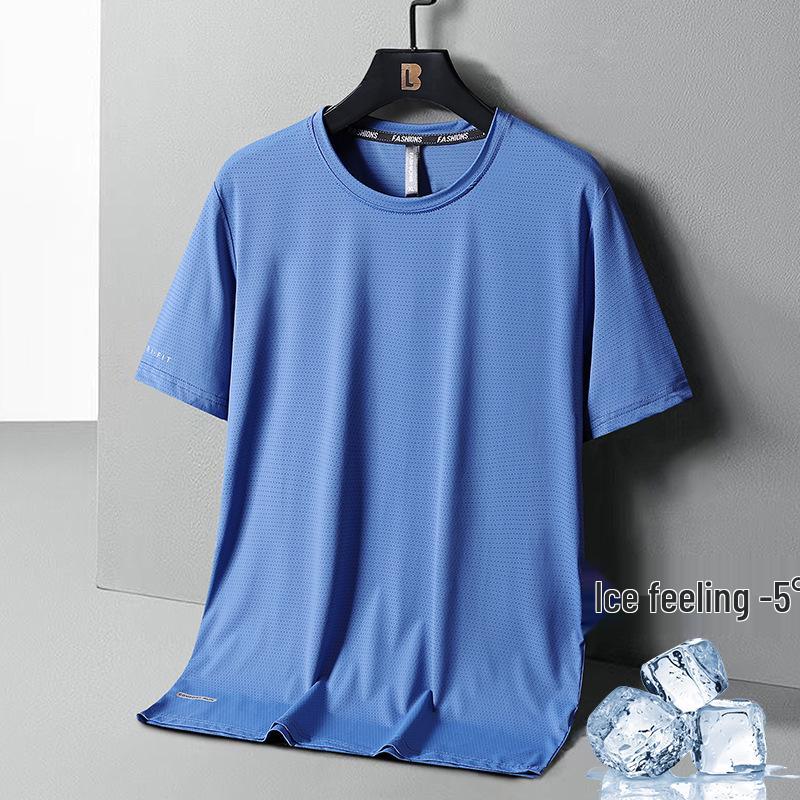Men's Plus Size Quick-Dry Ice Silk Sports T-Shirt - Breathable, Loose Fit, Short-Sleeve
