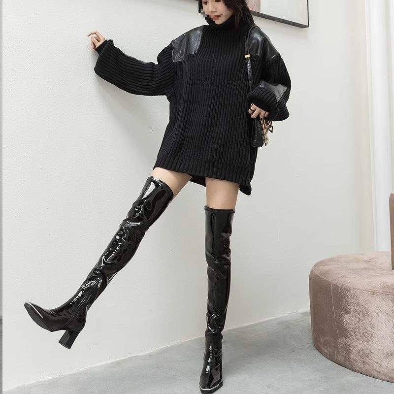 Giant Skinny Kendou European and American Patent Leather Boots Women's Autumn and Winter Knee Boots Elastic High-heeled Velvet Super Long Thigh Bo