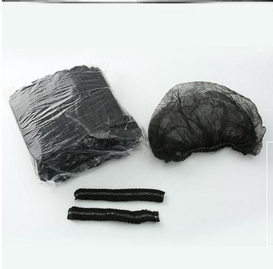White Disposable Bouffant Cap - Non-Woven Hair Net Hat for Work or Bath, Black Thick Short Hair Coverage