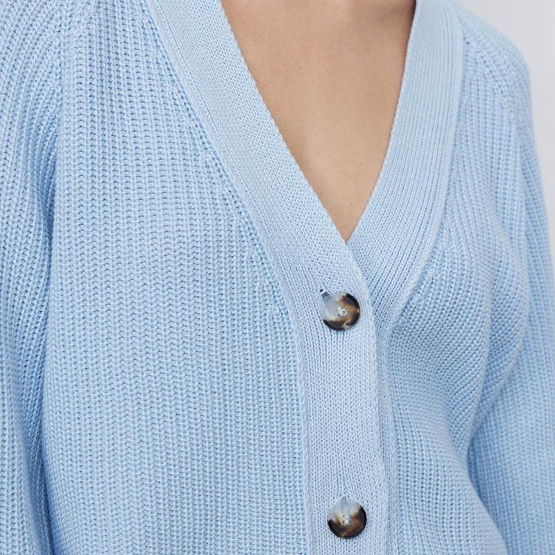 Women V Neck Short Sweater Cardigan Autumn Winter Temperament Bat Sleeve Button Solid Knit Tops