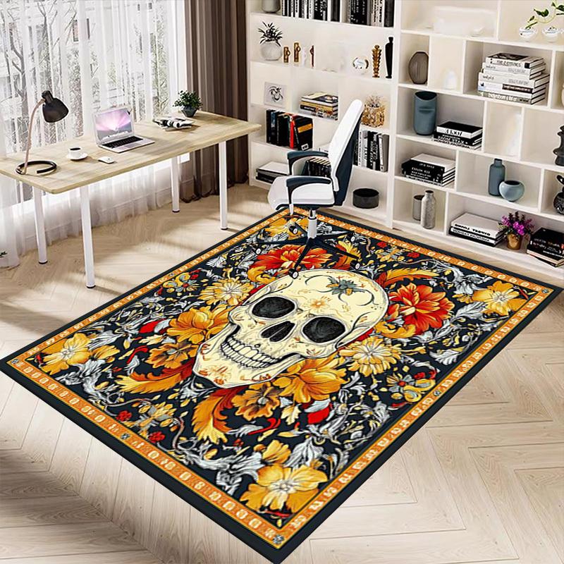 1PC Skull Flowers Non-Slip Floor carpet, Office, family, bedroom, Studio - Large Area Rug, Vibrant Colors, Longlasting Material-C0465