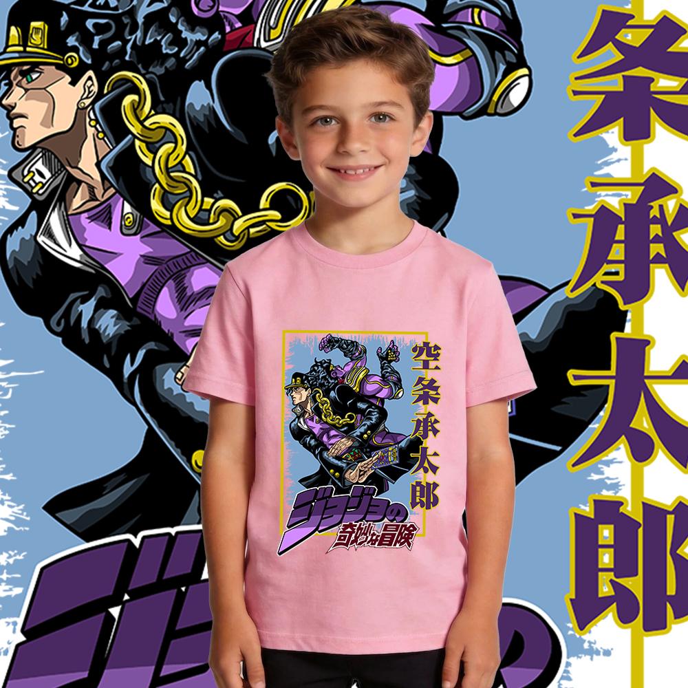 Jojo Jotaro Anime Print Boys Girls Cotton T Shirt Casual Short Sleeve Kids Clothing Soft Breathable Summer Top