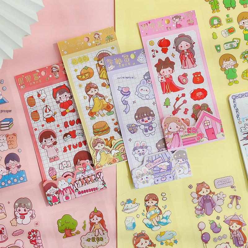 Waterproof PET Stickers for Costumes, Astronauts, Cute Characters, Animals, and Japanese and Korean INS Style Notebook Decorations.