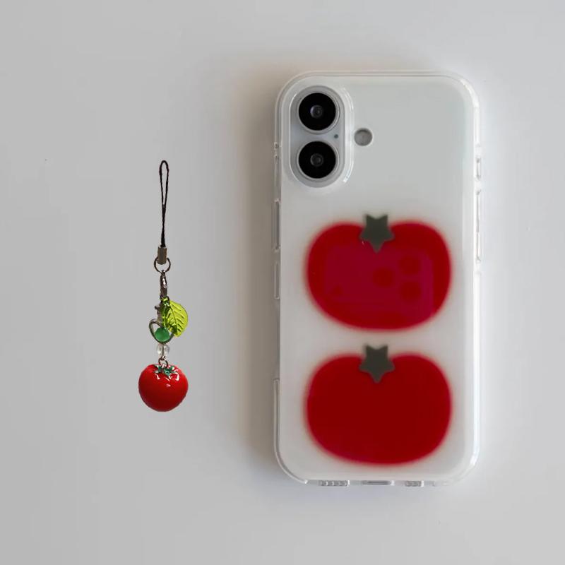 Корейский Ins Чехол для телефона с двумя мишками и помидором для iPhone 17 16 16e 15 14 13 12 11 Mini Pro Max X XR XSMax Air Plus Прозрачная задняя крышка