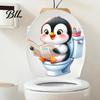Toilet Lid Sticker Cute Animal Reading Newspaper Sticker, Funny Cartoon Waterproof PVC Self-Adhesive Tank Decal for Bathroom