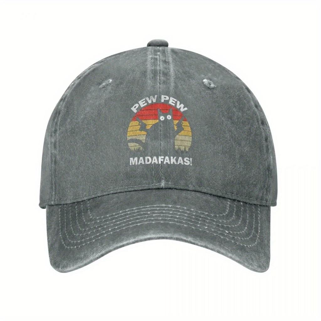 Винтажная Бейсболка с Котом "Pew Pew Madafakas" - Потертый Джинсовый Snapback, Летняя Шляпа для Улицы с