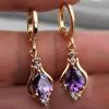 Popular Purple Zircon Earrings with Versatile Water Droplet Shaped Diamond Inlay Temperament, Multi-color Pendant Accessories