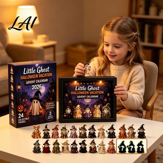 Festive Holiday Decor Halloween Advent Calendar 2026 24 Day Light Up Countdown Box with Car Decoration Pumpkin Ghost Figures Party Decor,
