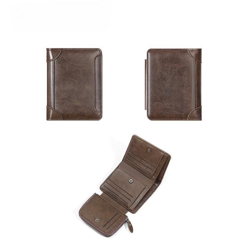 Ретро повседневный мужской кошелек с коротким замком-молнией, многофункциональный держатель для карт, кошелек для монет, мужской кошелек