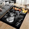 Retro tattooed women with skull makeup design. Non-slip rug suitable for living room and bedroom sofas.