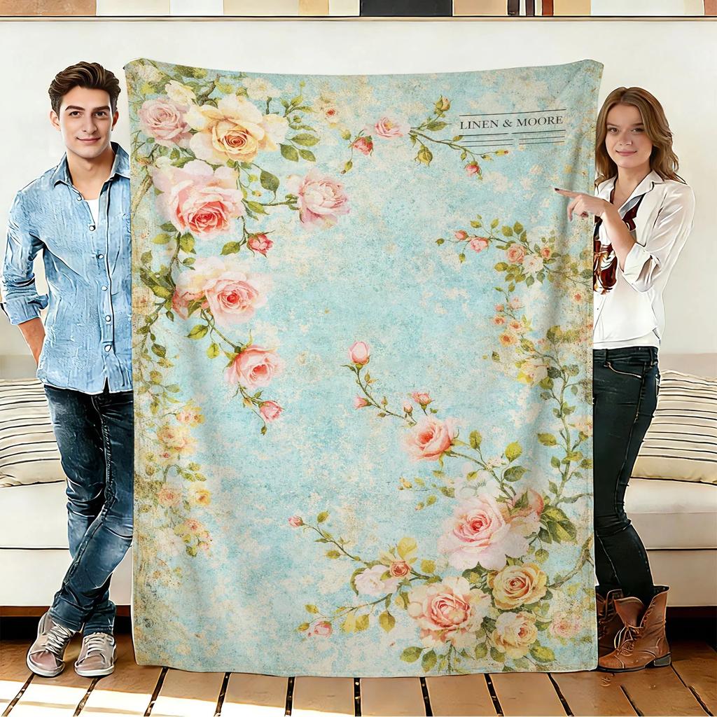 Pink Flowers Blanket Floral Blossom Natural Soft Cozy Lightweight Throw Blanket