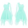 Kids Girls Chic Ruched Applique Party Dress One Shoulder Asymmetrical Hem Chiffon Dress with Shiny Beaded Sash
