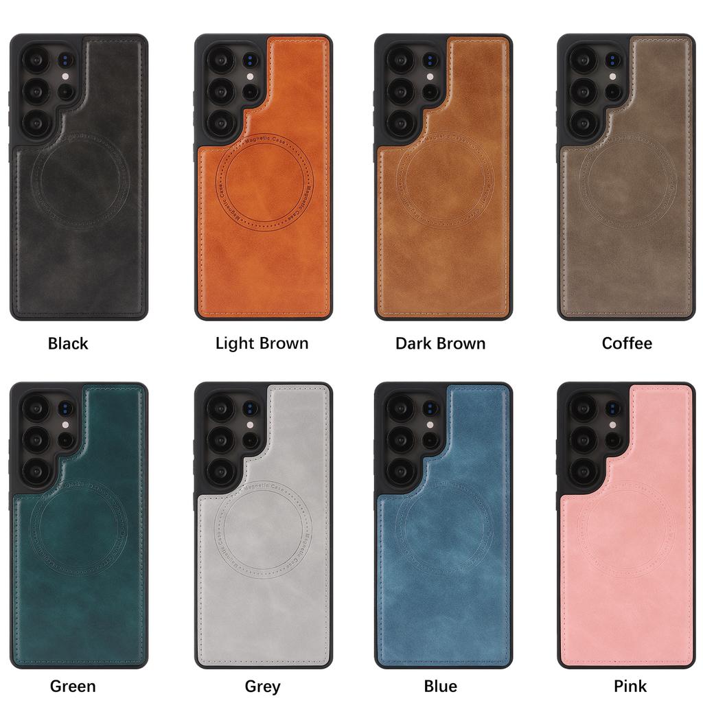 Магнитный беспроводной чехол для телефона для Samsung S24 - 25 серии, 8 цветов веганская ПУ кожа, всесторонняя противоударная защита