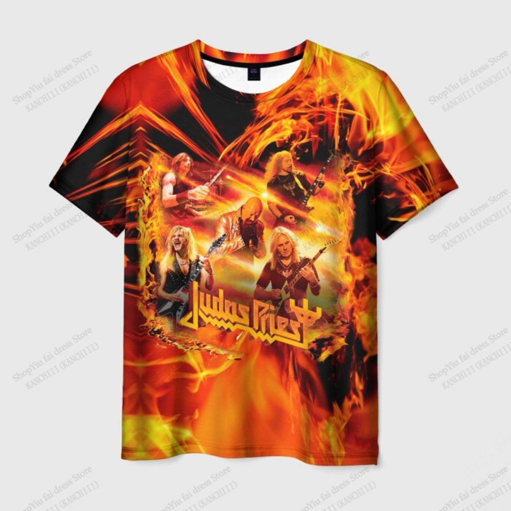 Retro Judas Priest Band 3D Print T-shirt Men Harajuku Rock Short Sleeve Casual Tops