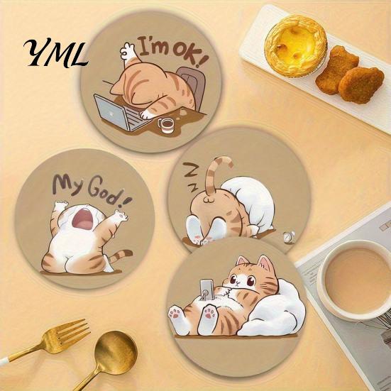 Tableware Accessories Wooden Cat Coasters, Decorative Heat Resistant Table Mats, Non-slip Cup Mats Insulation Coasters for Hot Drinks And Desk
