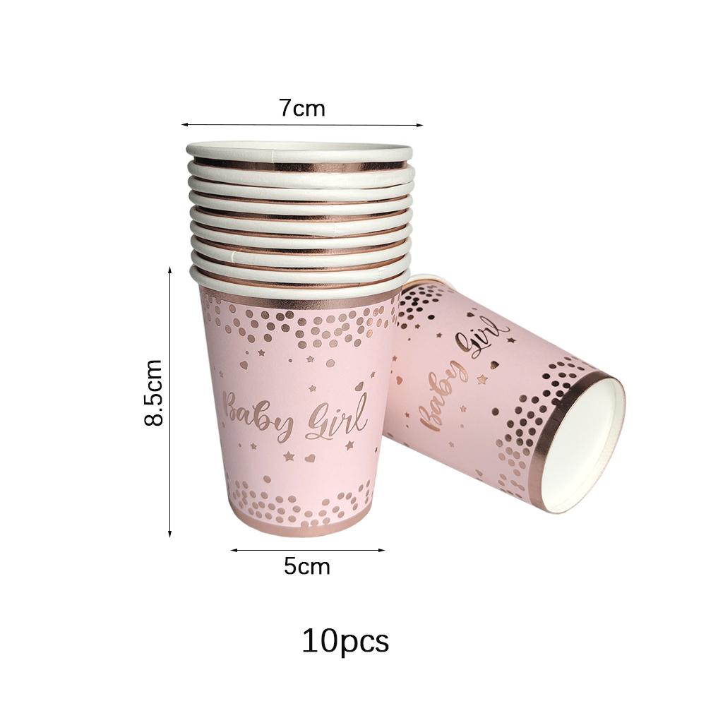 Baby Girl Disposable Tableware Pink Striped Rose Gold Paper Plates Cups Napkins for Baby Shower Birthday Party Decorations