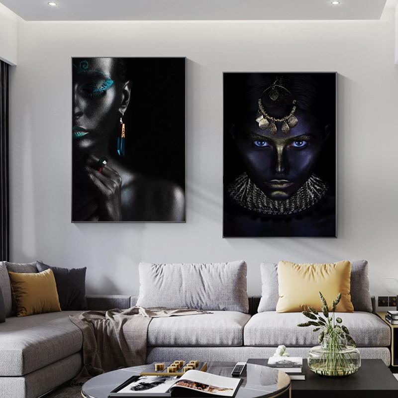 Африканские черные женские портретные художественные постеры и принты на холсте, живопись, макияж, женская настенная картина для гостиной, домашний декор
