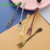 2PCSEuropean Dessert Fruit Fork Stainless Steel Long Handle Cake Snack Fork Embossed Tableware Salad Fork Kitchen Utensils