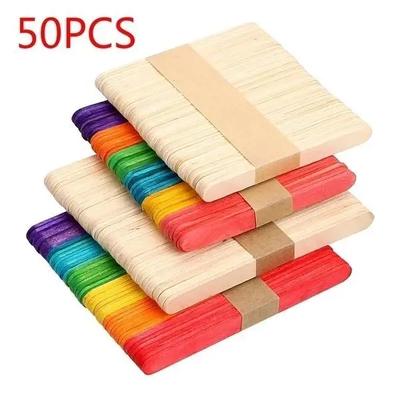 Новые 50 шт./лот Цветные деревянные палочки Натуральное дерево Палочки для мороженого Детский инструмент для DIY