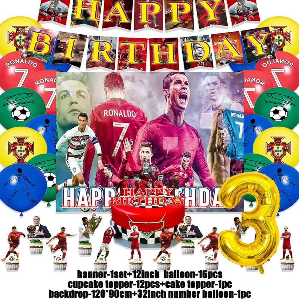 Spanish Football Player Theme Party Decoratiaons Soccer Star Balloon Set Boy Birthday Party Supplies Cr&7 Backdrop Banner Props