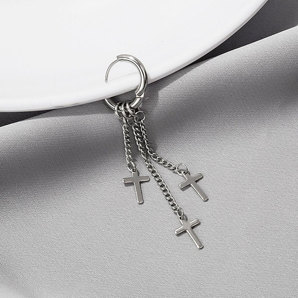 For Men Titanium Steel Tassel Punk Cross Korean Hoop Earrings Women Earrings Drop Dangle Earrings