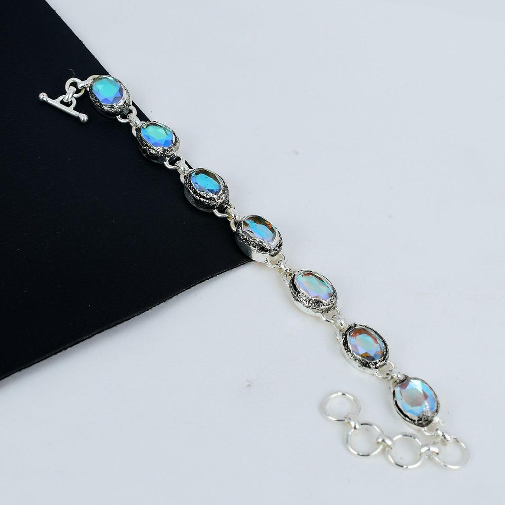 Beautiful Mystic Topaz Gemstone Handmade 925 Sterling Silver Bracelet, Mystic Topaz Bracelet For Wife , Unisex Bracelet, Engagement Gift