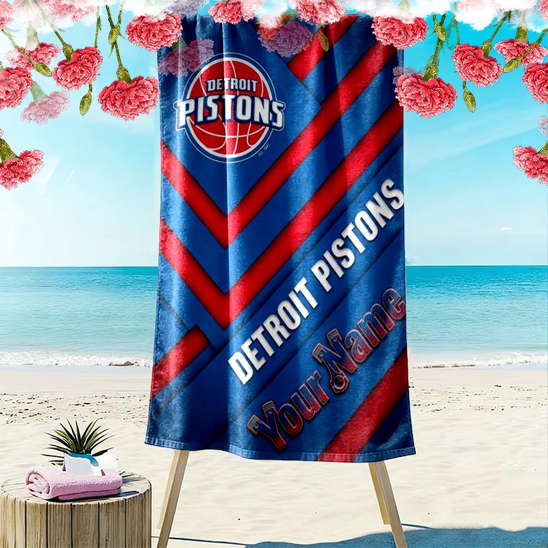 Name Custom Detroit Pistons Print Beach Towel, Large Soft Quick Dry Towel for Beach Camping Swimming