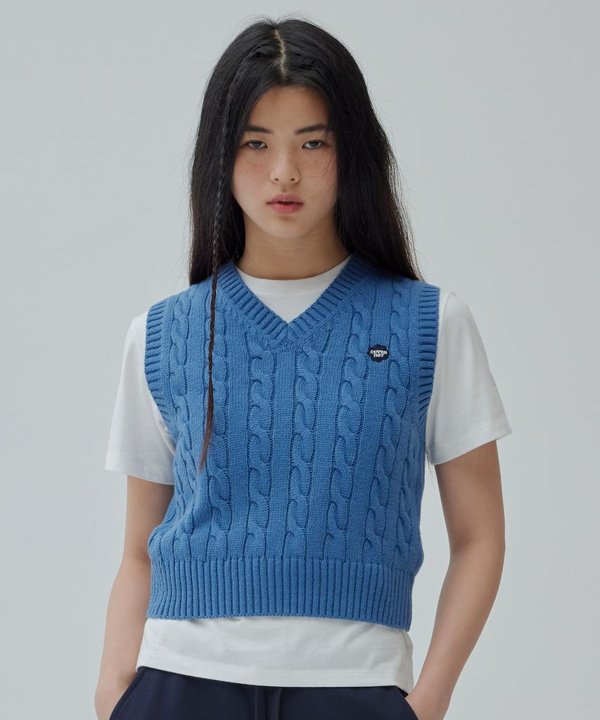 COVERNAT WOMAN Cable Knit Vest Blue