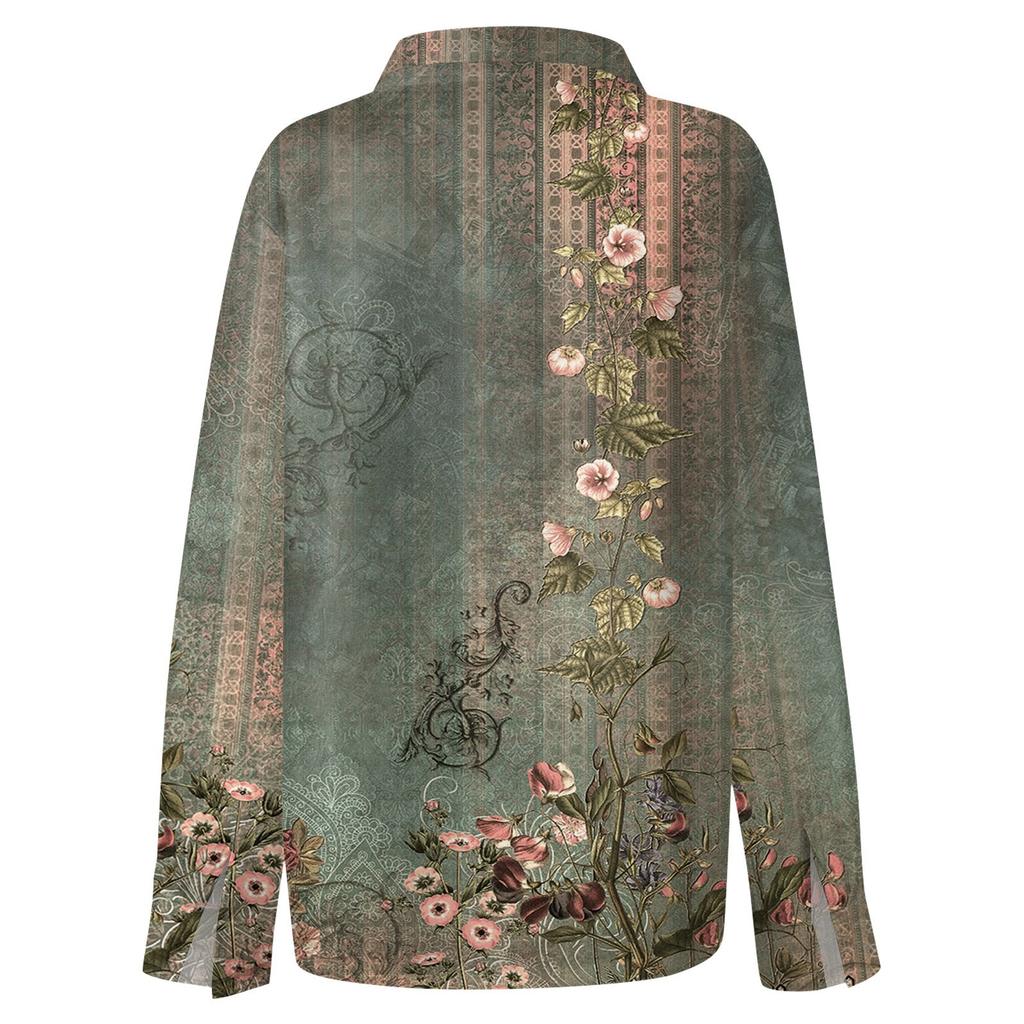 Женская рубашка-блузка с принтом и пуговицами, длинный рукав, повседневный базовый рубашечный воротник, обычный топ