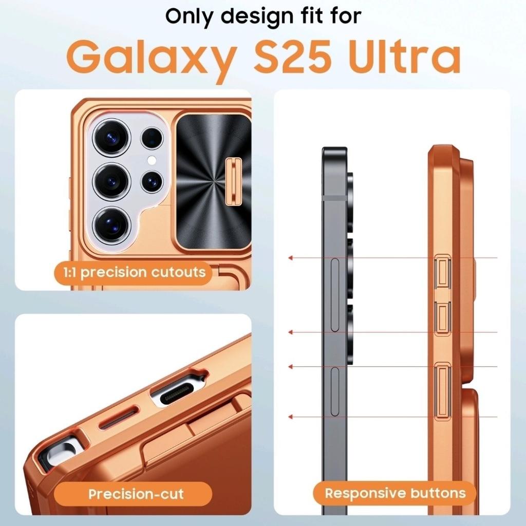 Чехол-кошелек для Samsung Galaxy S26 S25 S24 Ultra со слотом для карт, выдвижной крышкой для камеры и подставкой, противоударный PC+TPU