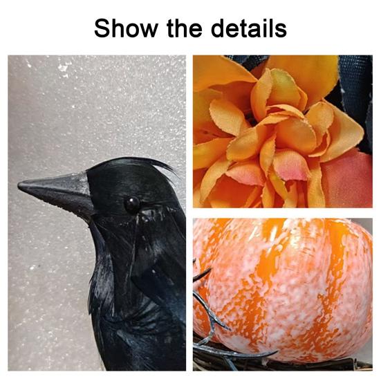 Хэллоуинский венок «Луна и ворон» для входной двери, готический венок из веток с искусственными цветами, тыквой, мертвыми ветками для внутреннего и наружного домашнего декора, стены, окна