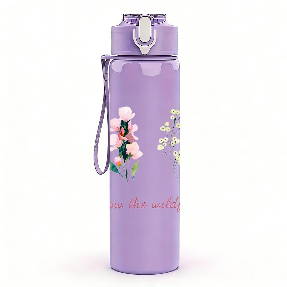 1PC Soft Pastel Wildflower 750ml Color Plastic Sports Water Bottle Leakproof Flip Straw Lid Suitable for Sports Office Home Use