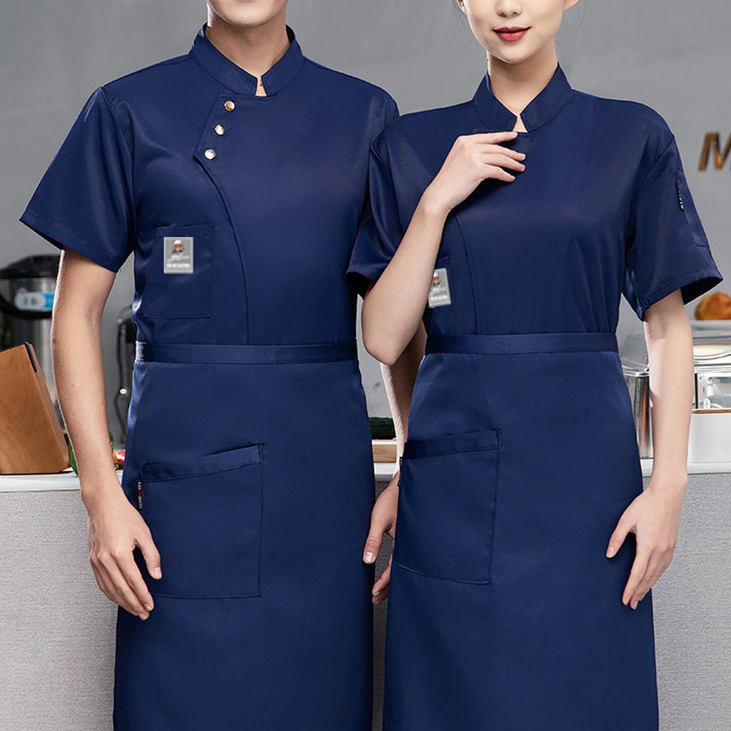 Униформа шеф-повара с коротким рукавом, униформа для работы на кухне ресторана, однотонная, воротник-стойка, однобортная, униформа для обслуживания общественного питания