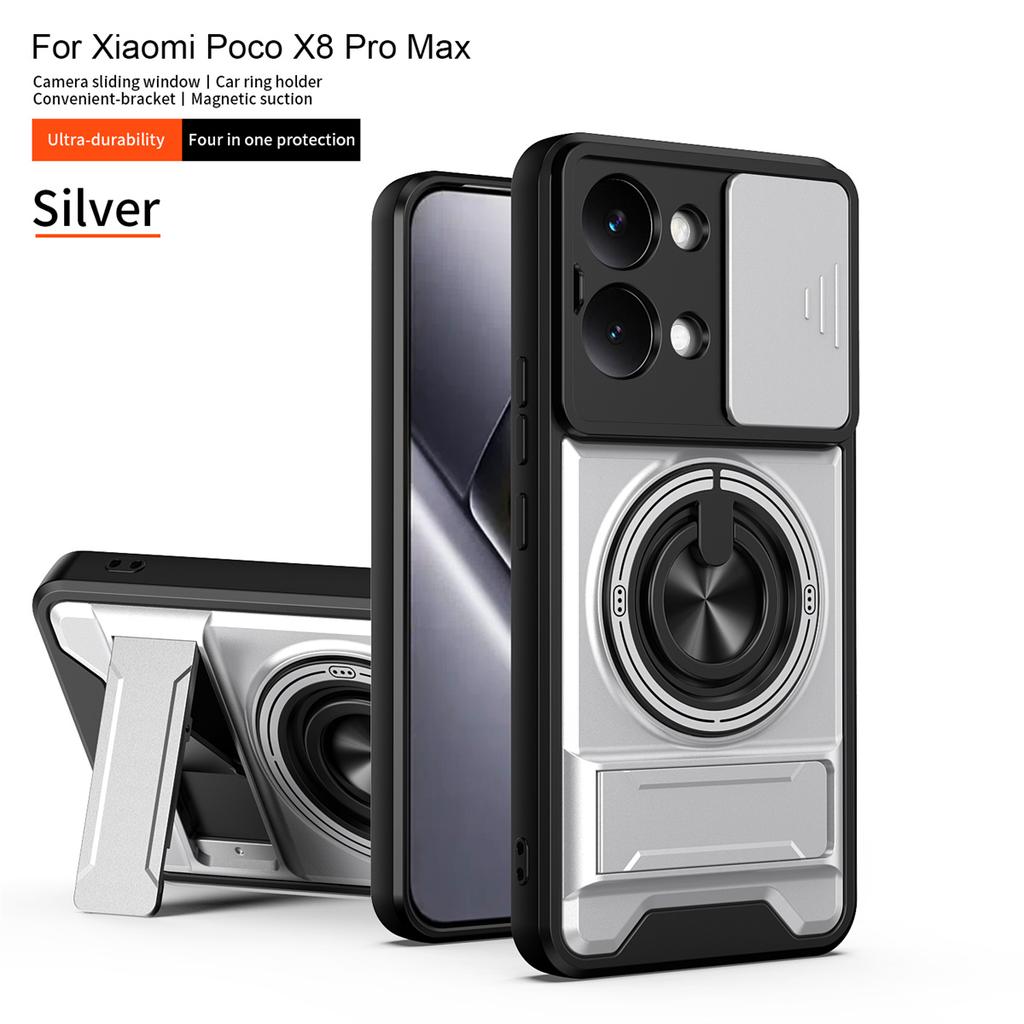 Ударопрочный Магнитный Чехол для Телефона для Xiaomi Poco X8 Pro Max X7 X6 Pro F8 Ultra Бронированный Жесткий Слайдер Защита Камеры Крышка с Подставкой