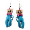 [P7049] - Designer Earrings 'Cats' Blue Pink - 25x10 Mm