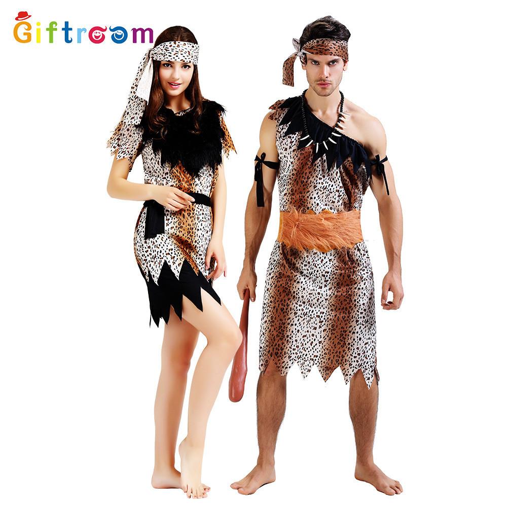 Современный первобытный дуэт Леопардовый принт Дикий костюм Смешной наряд для сцены