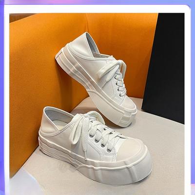 Весна и лето Новые Платформа Простые Белые Туфли-лодочки Niche Круглые Ботинки На Шнуровке Спортивные Повседневные Туфли Borad Женские