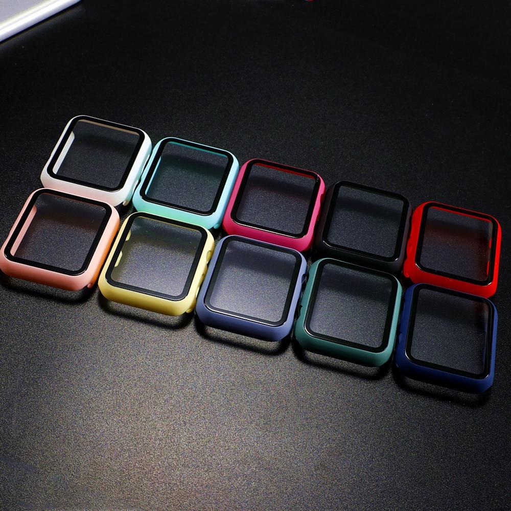 Стекло + чехол для Apple Watch серии 6, 5, 4, 3 SE, 44 мм, 40 мм, чехол для iWatch, 42 мм, 38 мм, бампер, Защитная пленка для экрана + чехол, аксессуары для Apple Watch