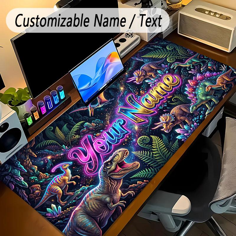 Dinosaur Theme Personalized Mouse Pad Custom Name Text Non Slip Desk Pad For Laptop Office Desktop