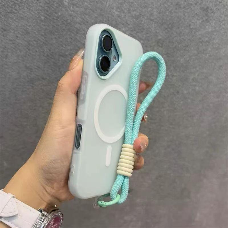 Для Magsafe Конфетный Контрастный Шнурок Магнитный Чехол для iPhone 17 16 15 Pro Max 14 Plus 11 12 13 17 Air Ремешок на Руку/Запястье Матовый Чехол