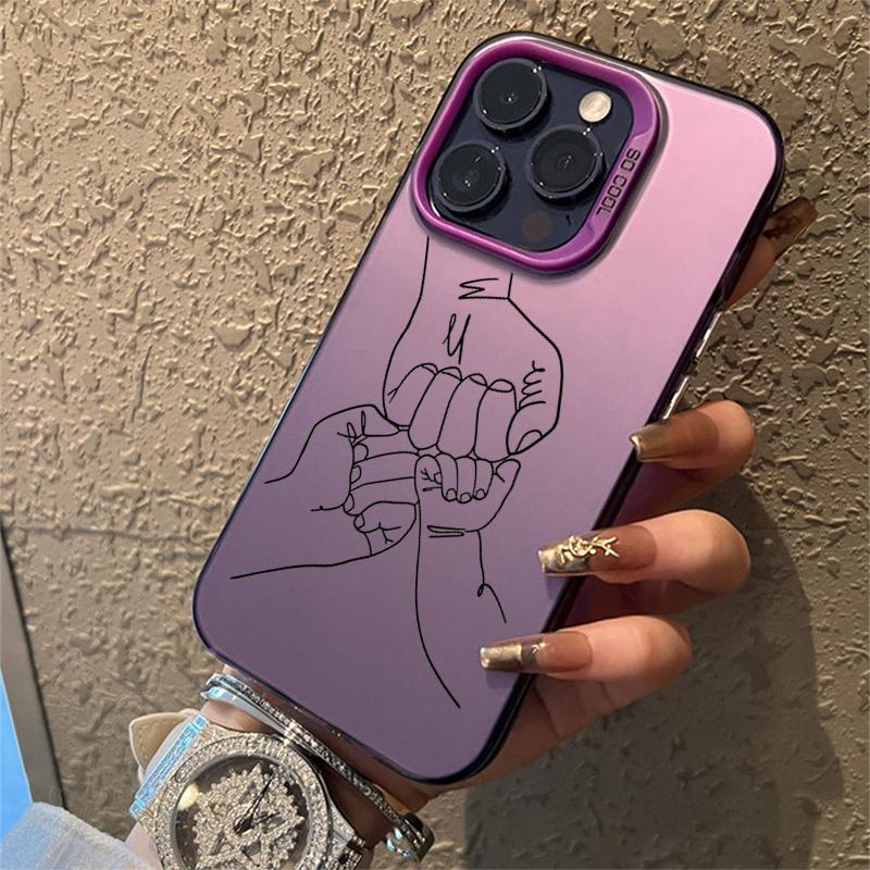 Warm Family Holding Hands Couple Electroplate Silver IMD Case For iPhone 16 11 12 13 14 15 Pro Max 7 8 Plus 16E X XS Back Cover