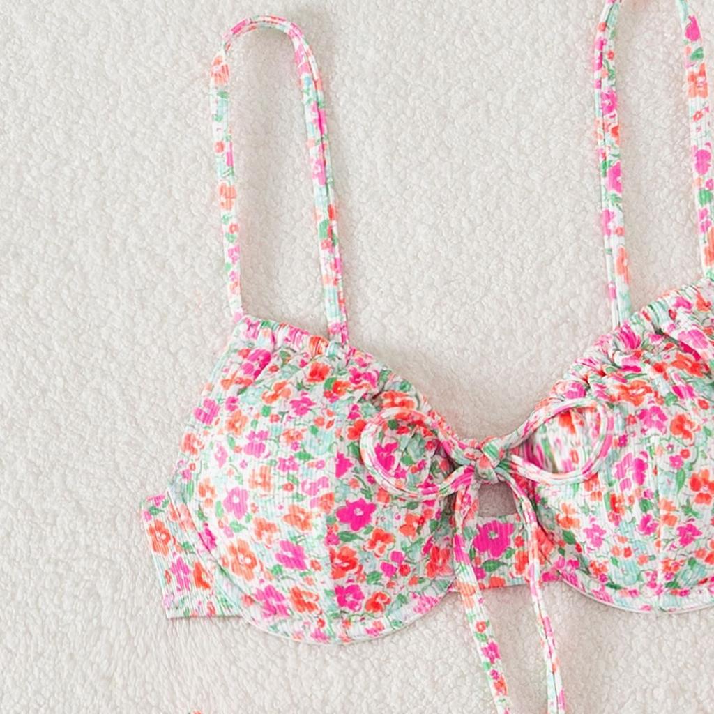 Small pit strip printed steel ring new bikini suit triangle Bikini beach vacation swimsuit women