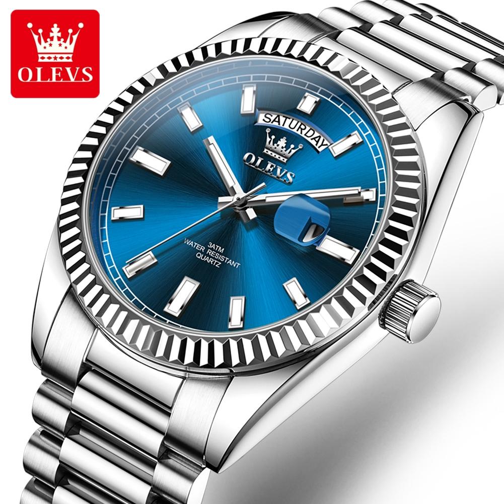 OLEVS Top Brand Men Watch Fashion Week Date Quartz Watches Mens Luxury Stainless Steel Waterproof Luminous Business Wristwatch