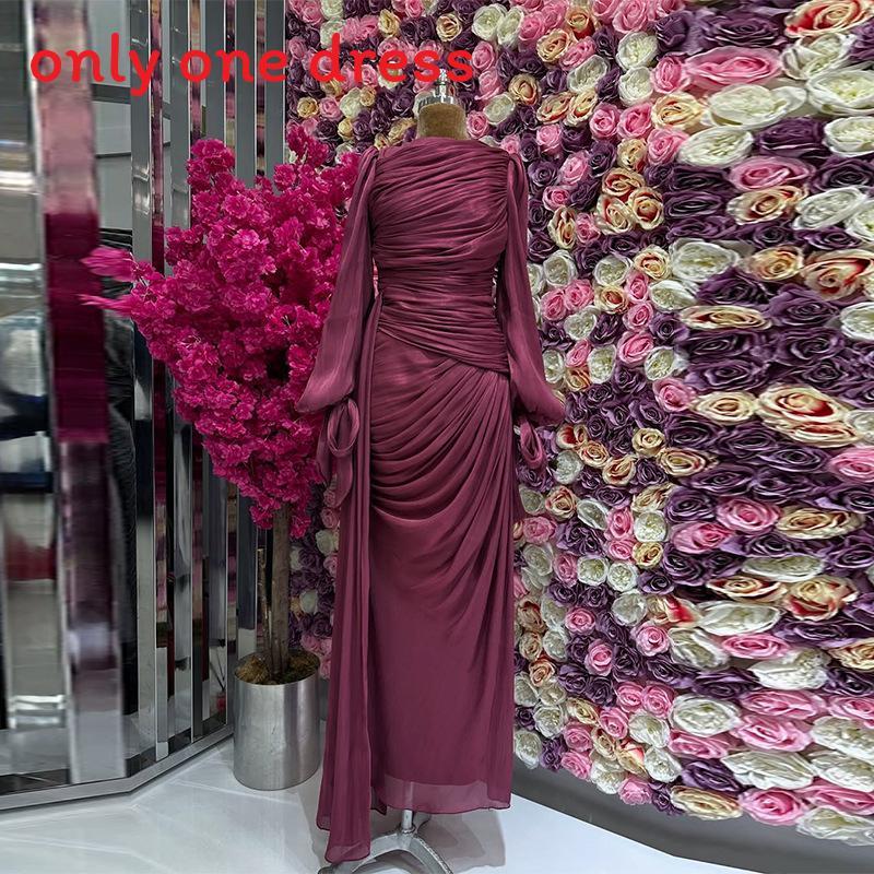 Polyester Pleated Dress With Long Sleeves For Elegant Women Spring