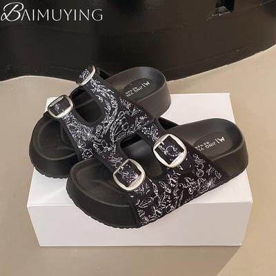 Женские шлепанцы с открытым носком, босоножки на каблуке, повседневная обувь на платформе 2025, удобные для ходьбы, летние шлепанцы, неглубокие женские тапочки