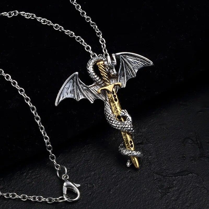 Retro Ethnic Chinese Zodiac Dragon Pendant Gold Color Necklace Men and Women Punk Style Jewelry Gift
