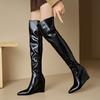 Women's Slope Heel Boots Autumn and Winter New Comfortable Versatile Pointed Large Size Casual Knee Boots
